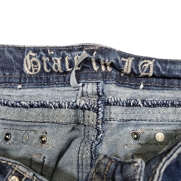 Grace In LA Womens Bootcut Jeans Blue Denim Embellished Pockets Size 11/29 - Picture 3 of 13